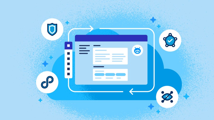 A diagram shows a user interface within a continuous cycle, surrounded by security, integration, validation, and privacy icons.