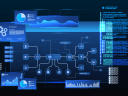 AI workflow diagram, with code visualization, data pipelines, charts, and automation system architecture.