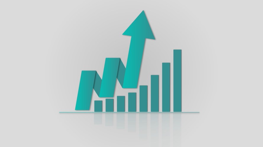 arrow pointing up showcasing growth tools on tan background