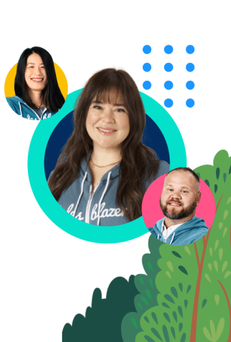 Salesblazer headshots surrounded by forest design elements