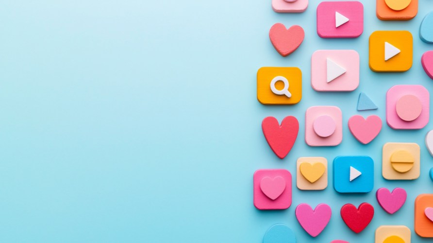 Blue background with social icons