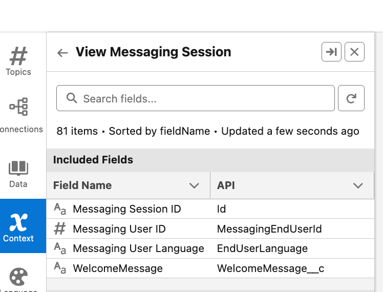Details of Included Fields names and APIs.