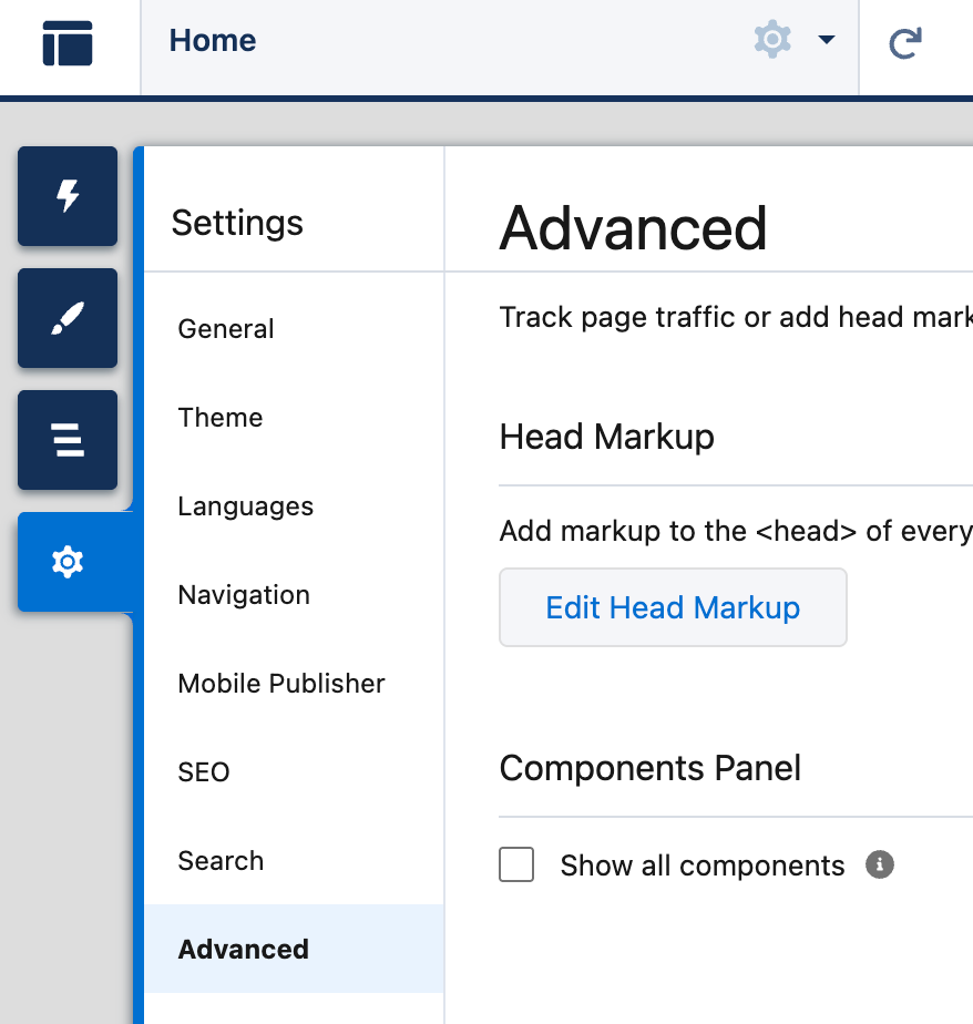 Detail shot of Settings, Advanced.