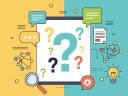 Illustration depicting question marks, speech bubbles, and network icons to represent brainstorming and problem solving.