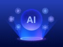 AI globe on blue background with Automation and Big data Cyber Secure, Biotech and Engineering Tools icons