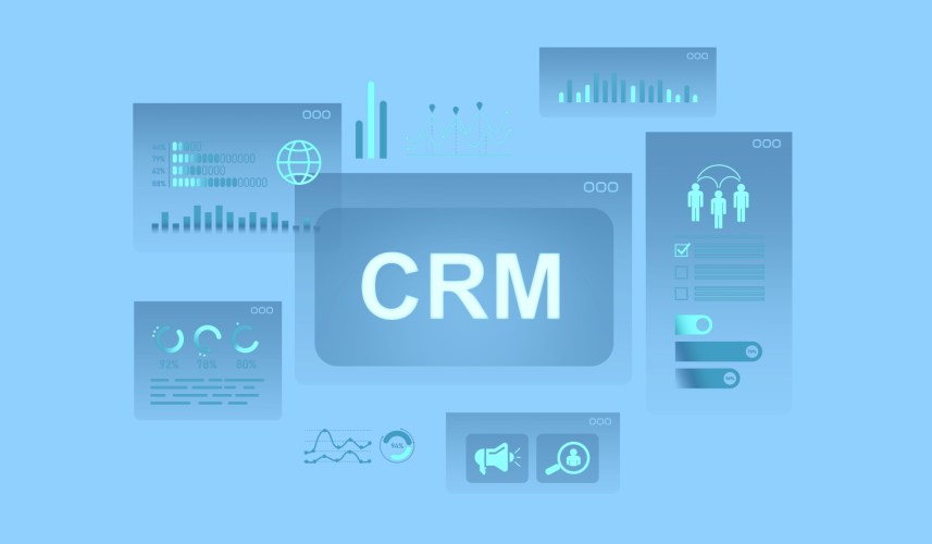 Free vs Paid CRM icons on blue