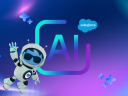 Illustration of Astro and Agentforce for Salesforce Suites with AI on a purple background.