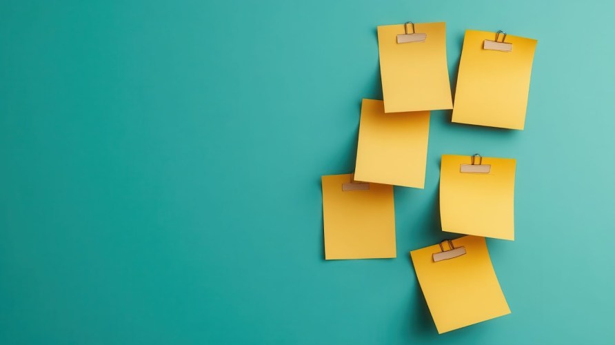 Yellow post it notes on a teal background showcasing task delegation for SMBs.