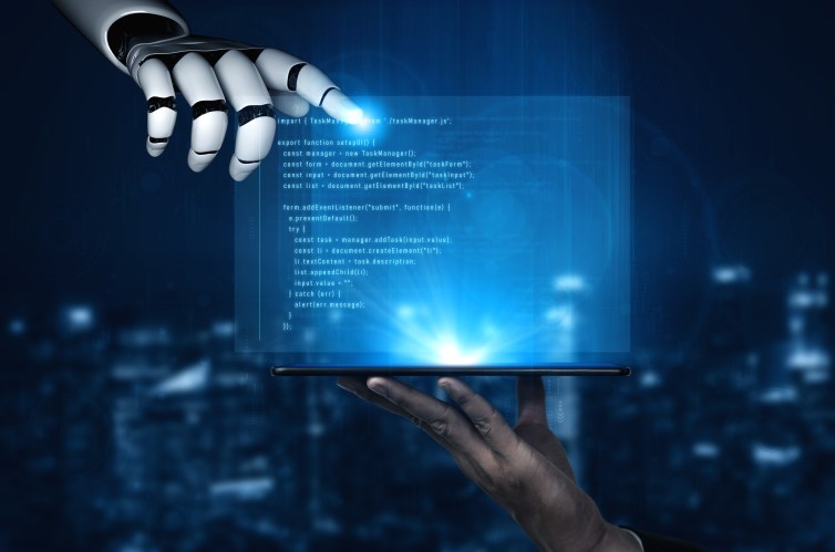 agent and human with laptop collaborating on code