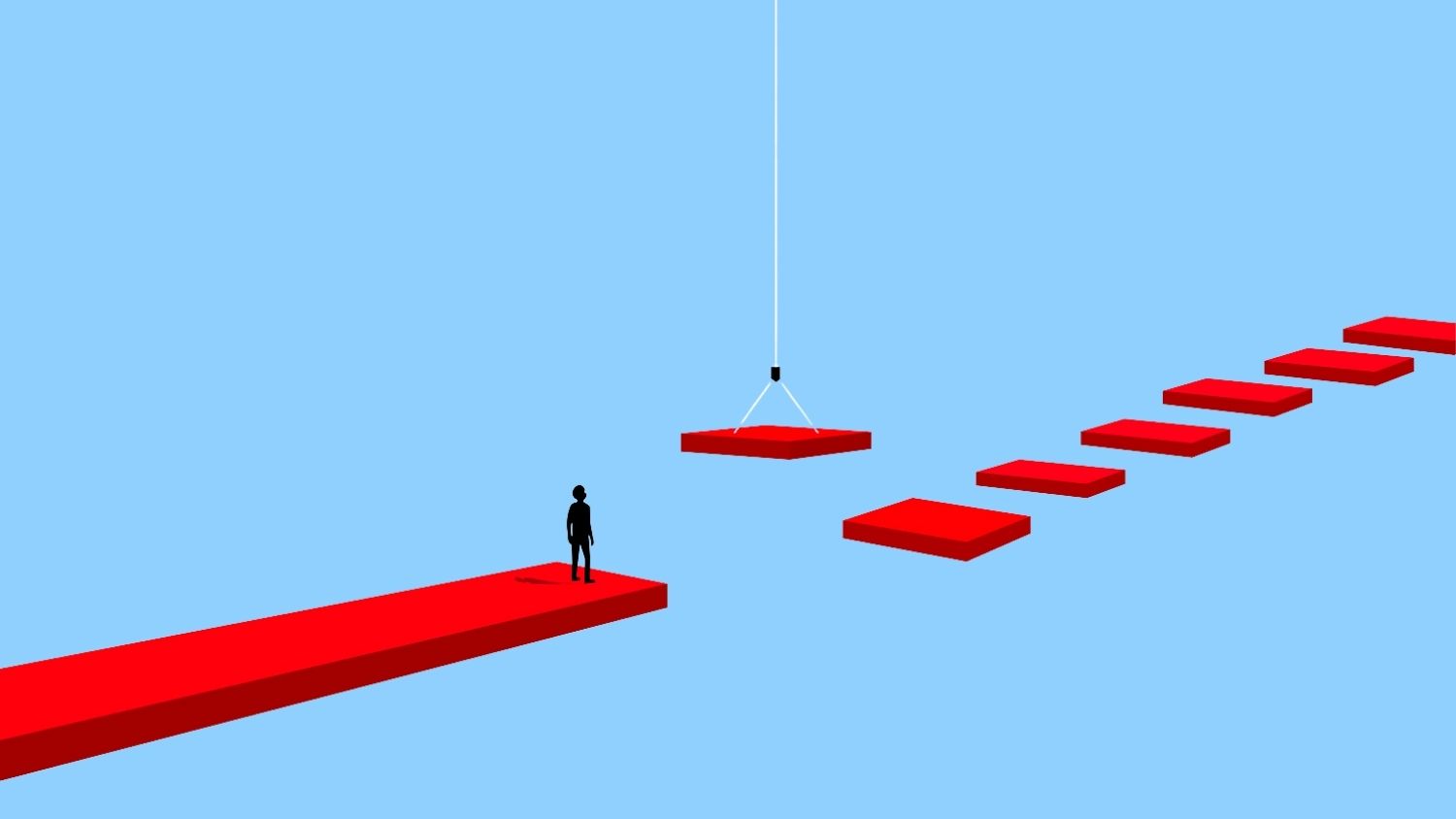 Person standing at the edge of a path, overlooking pieces still being built.