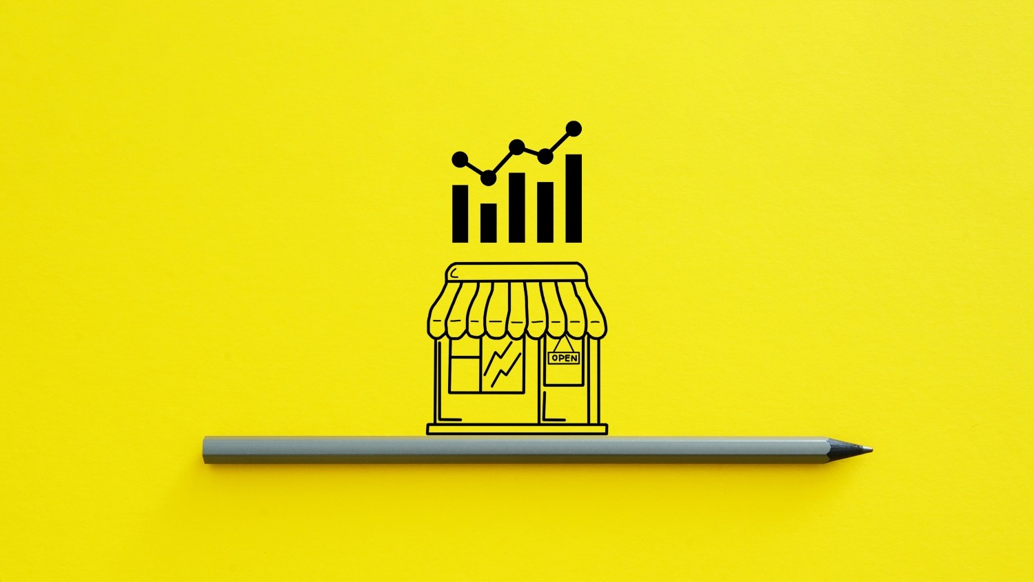 Small Business Growth Analytics Concept - Local Shop Icon with Rising Chart