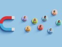 Customer acquisition concept. Business lead, Inbound marketing, customer retention. 3D magnet attract audience