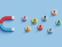 Customer acquisition concept. Business lead, Inbound marketing, customer retention. 3D magnet attract audience