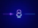 An AI voice recognition icon with audio lines on a black background.
