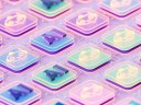 AI Chatbot Assistants on Glass Blocks, Artificial Intelligence Technology Concept. Digitally generated image. 3d render.