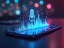 Image of mobile device and digital voice waves