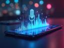 Image of mobile device and digital voice waves