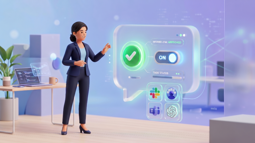 Person toggling check to deploy solutions across Slack, Teams, Data 360, and more.