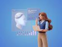 Illustration of a person working alongside an AI interface displaying code and data visualizations.