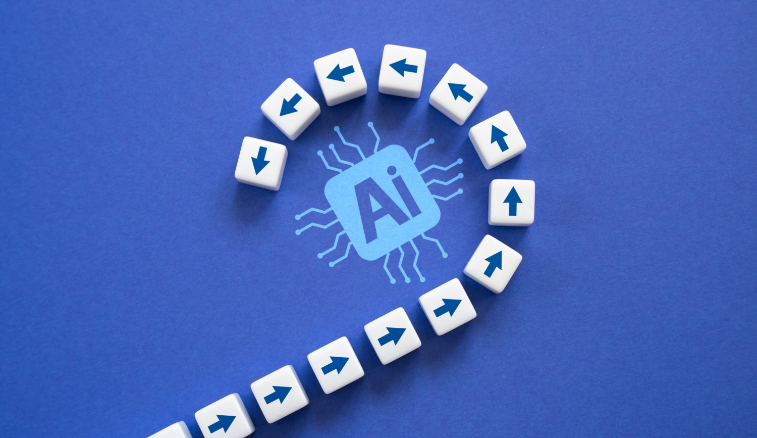 A series of arrow blows around a circuit with AI in the middle on a purple background.