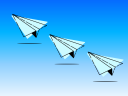 Three paper plane arrow illustrations with teal triangles on a gradient blue background, signifying a newsletter.