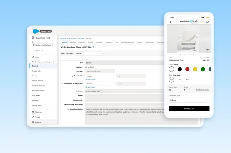 A screen showing a point of sale system unified with a product catalog