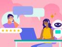 Service rep and AI agent on the phone with a customer