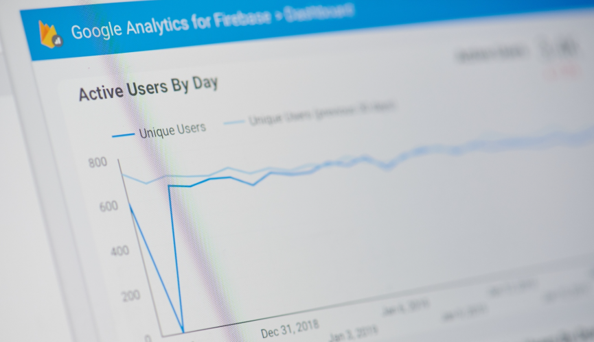 A closeup of Google Analytics dashboard showing active users.