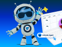 Illustration of Astro and small business on computer with blue background.