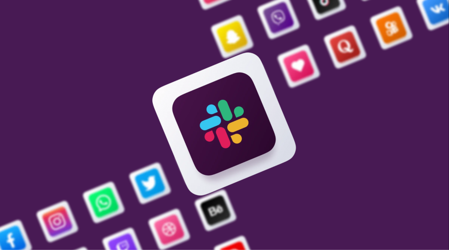 Slack team chat app icon 3d design digital communication technology network background