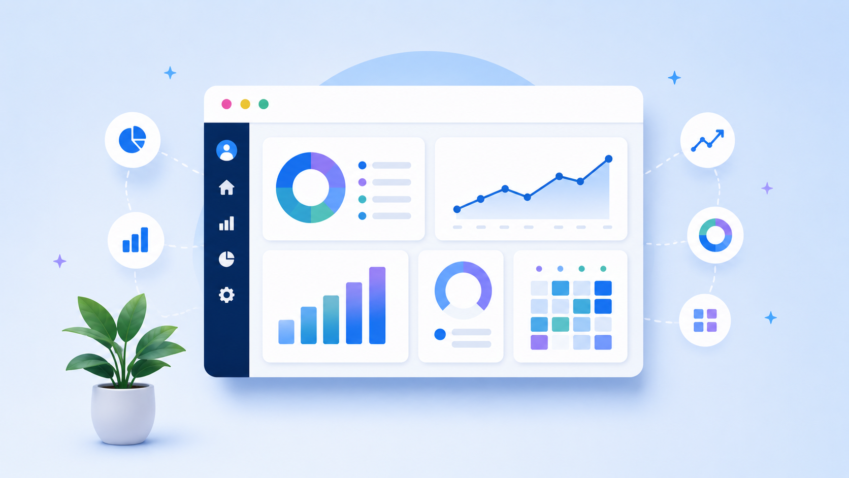Illustration showing a CRM dashboard indicating a business owner may be outgrowing the tool with a blue background.