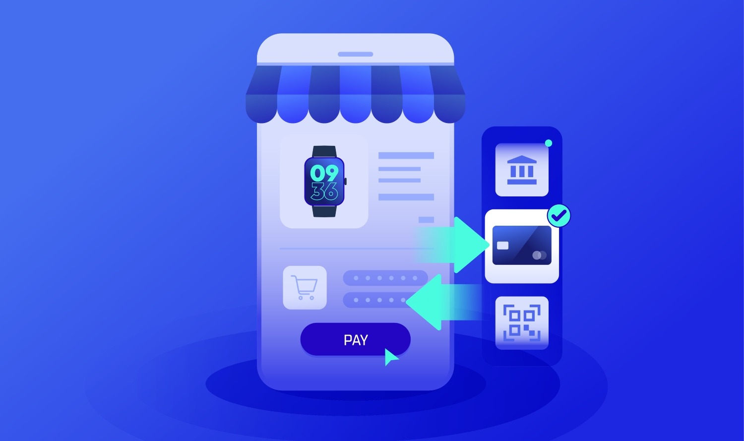 Online Payment Gateways Digital cashier platforms for shop store and marketplaces concept illustration of smartphone and commerce icons.