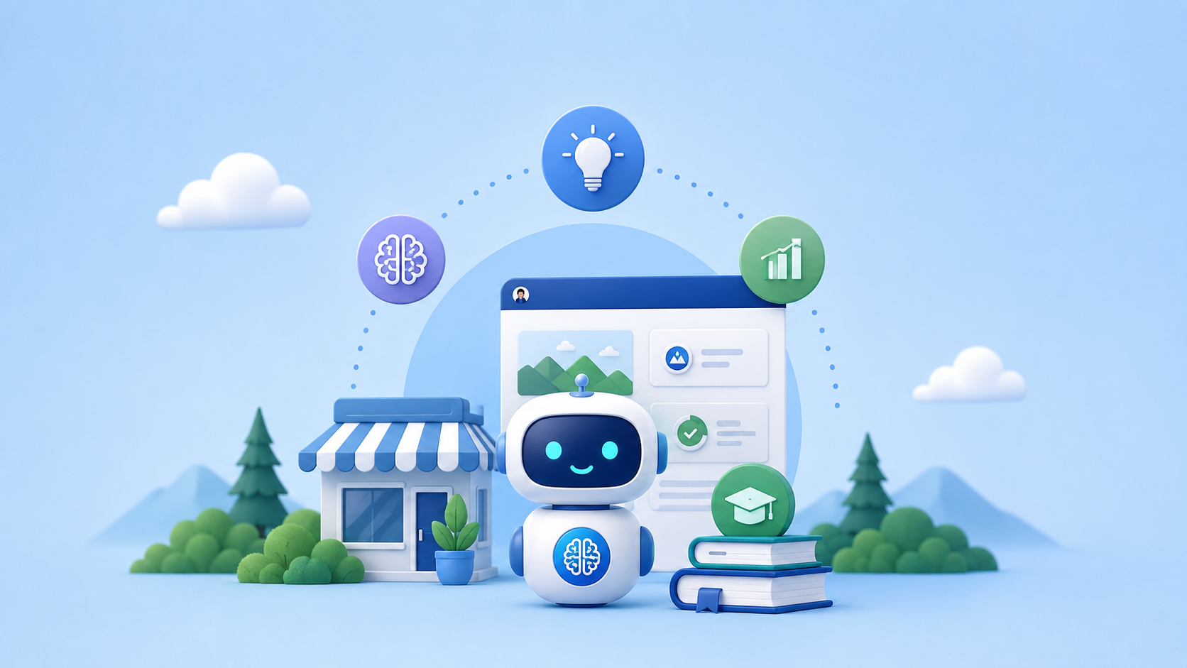 An illustration of AI skills on Trailhead icons on a blue background.