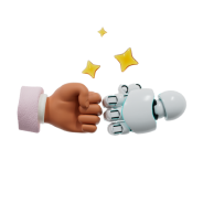 A human hand and robot hand fistbumping