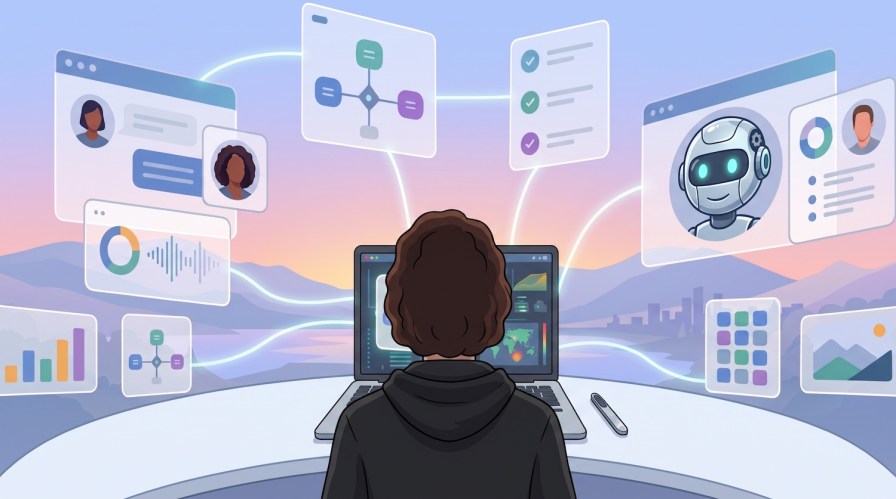 Trailblazer surrounded by screens.