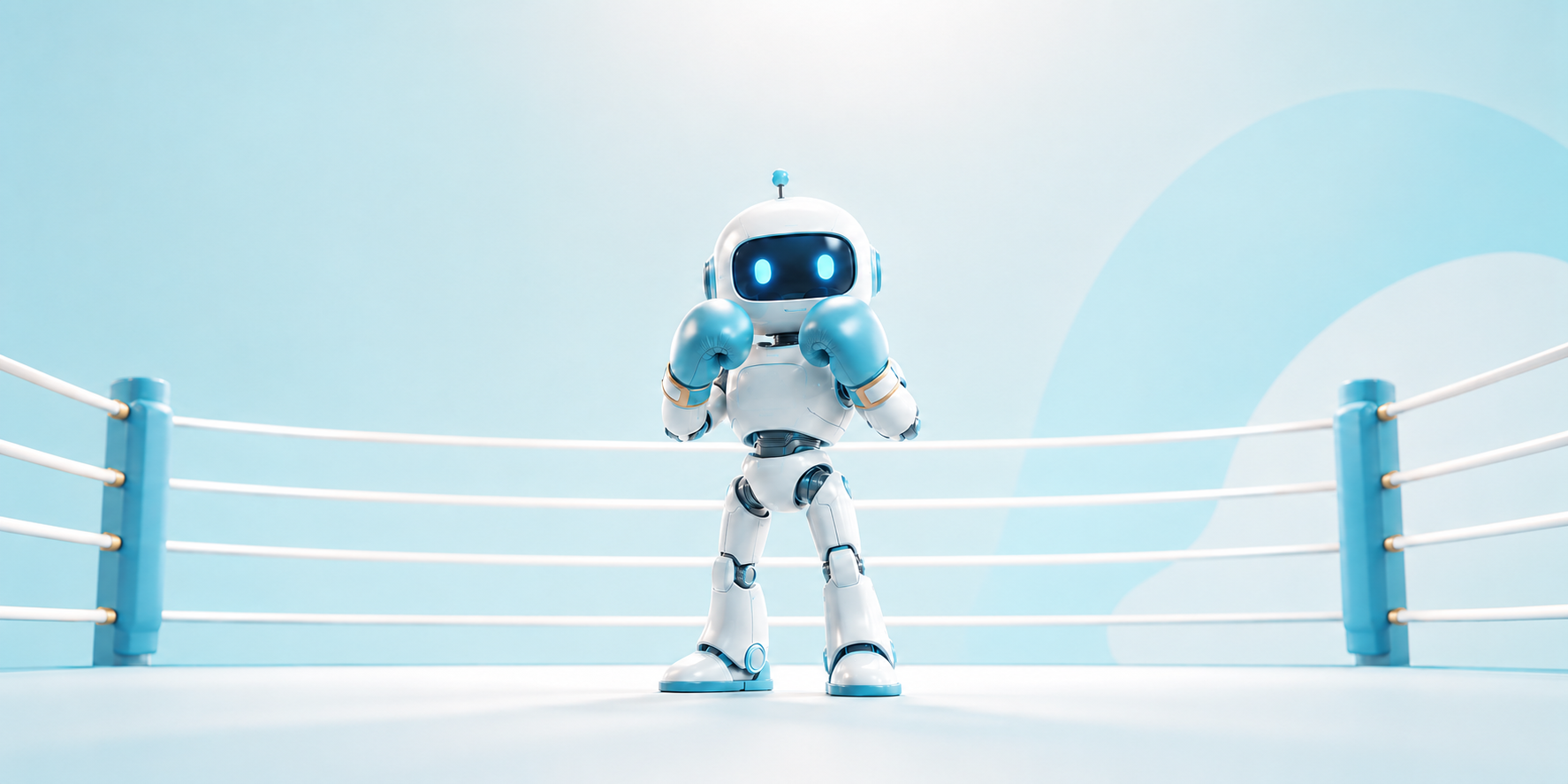 Illustration of an AI agent in a boxing ring with blue background.