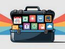 A digital toolkit filled with various software icons and apps, symbolizing productivity tools in business.
