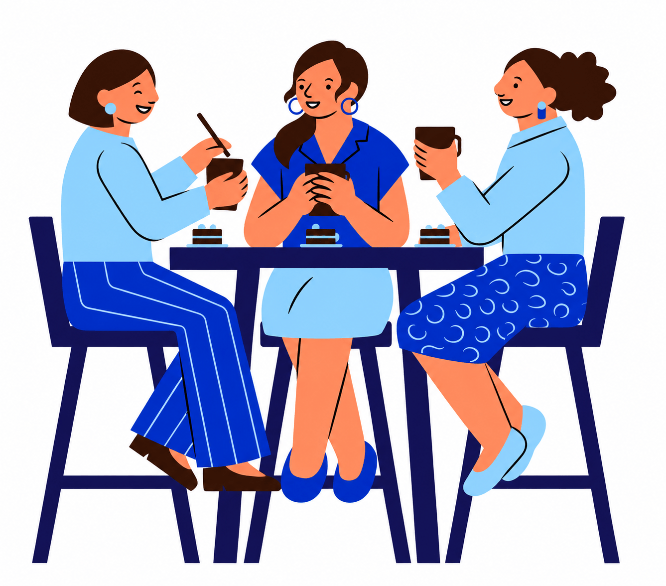Three women sit at a table together