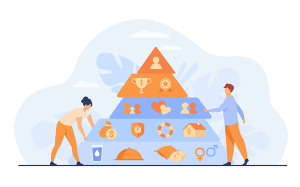 Pessoas montam a pirâmide de maslow.