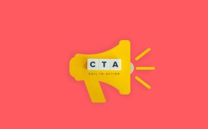 Desenho de megafone em fundo rosa com a palavra CTA - Call to Action escrita abaixo.