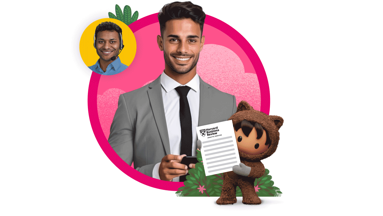 Astro presents a Harvard Business Review article while a customer interacts with an agent