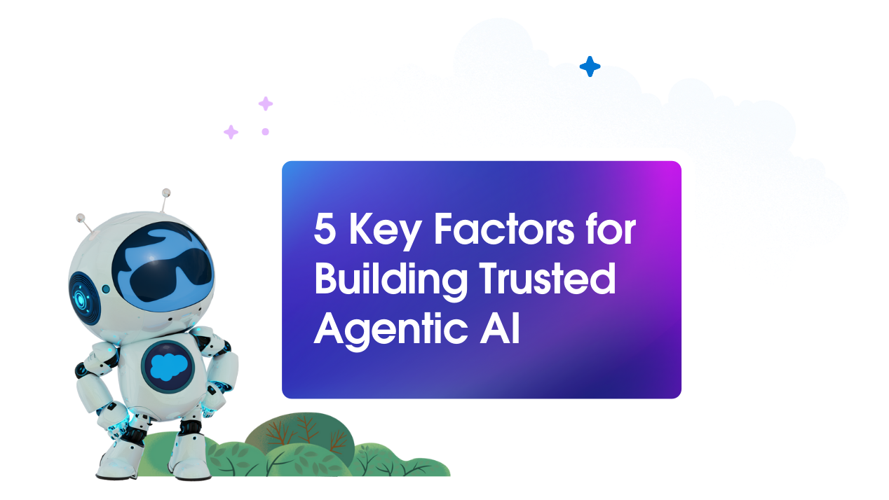 A tablet device shows the cover of the 5 Key Factors for Building Trusted Agentic AI infographic