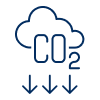 Icon of a cloud containing CO2 and downward arrows