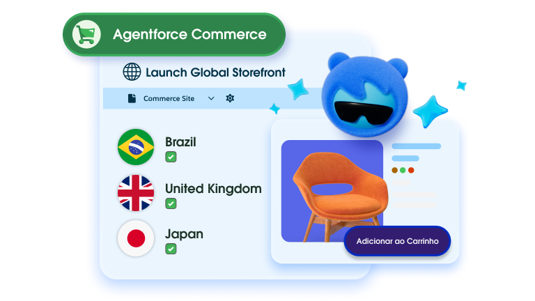 Agentforce Commerce interface showing a global storefront setup