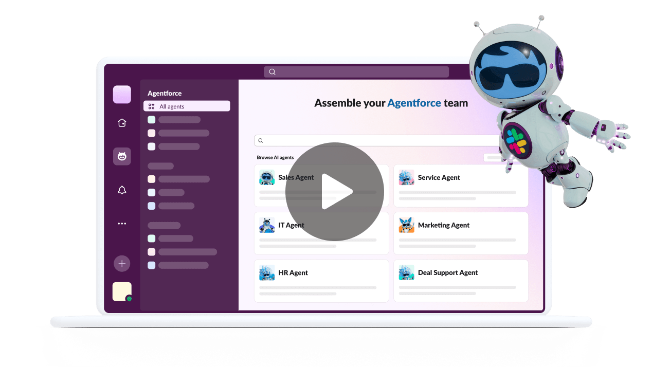 Slack Astro shows Slack as the central hub to assemble all of your Agentforce.