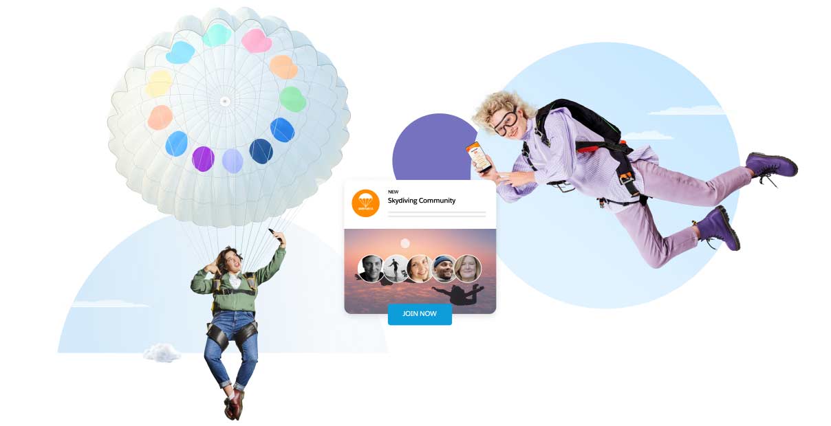 Paola using her new parachute with teammate and messaging the skydiving community