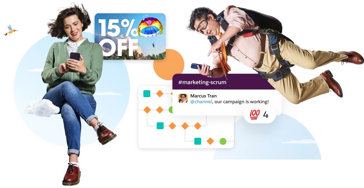 Paola scrolling through her social feed while in the clouds