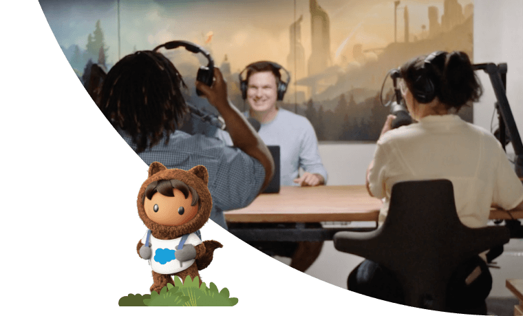 A group of people chatting on a podcast