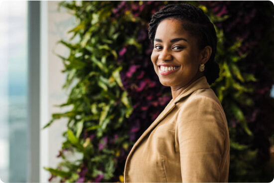 Frednise Shields at the salesforce new york office smiling at the camera