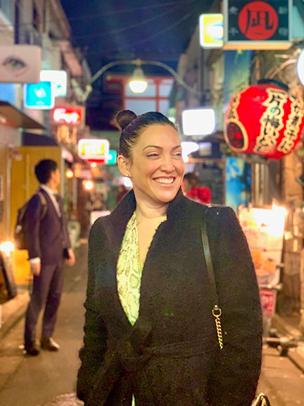 Jessica visiting Tokyo, Japan for a global finance site visit in November 2019